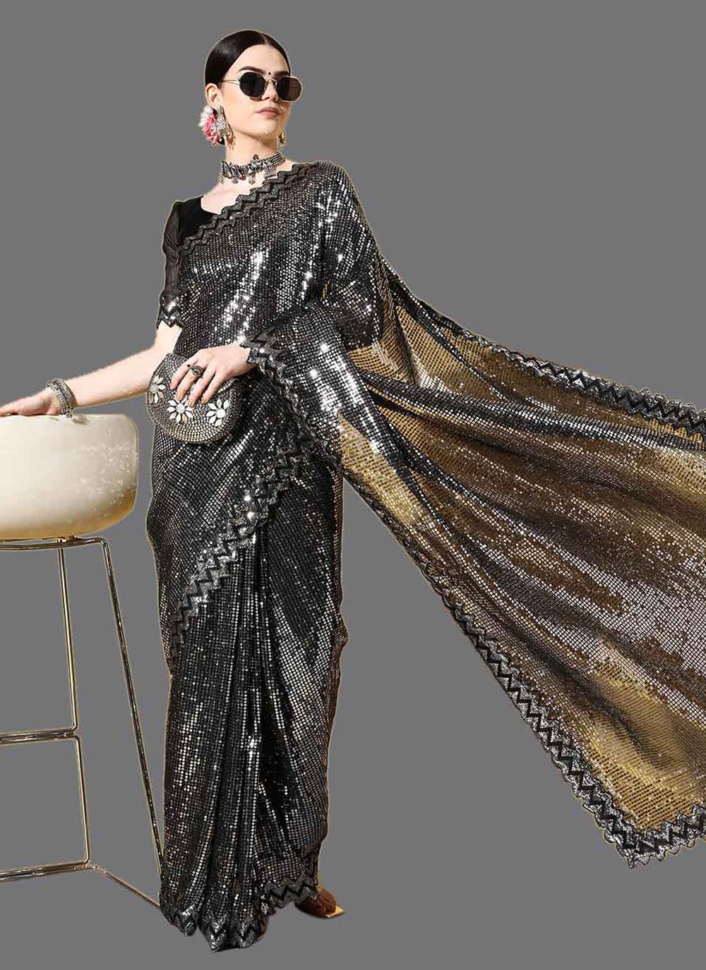 Buy online Black Sequin Saree With Blouse from ethnic wear for Women by  Soch for ₹3749 at 50% off | 2024 Limeroad.com