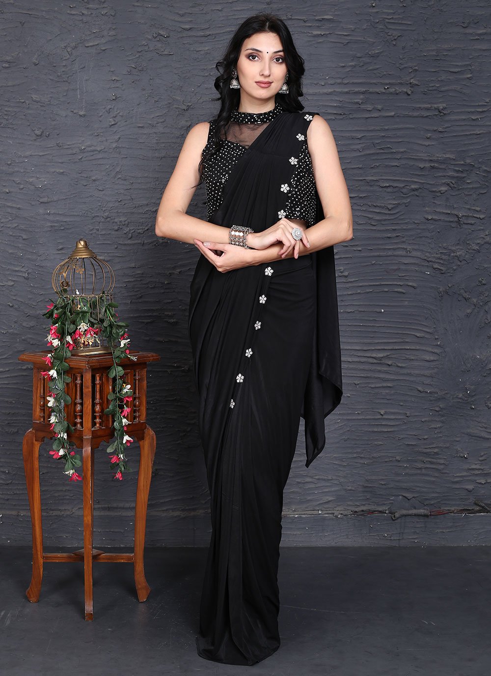 Black Color Full Sequence Work Saree with Blouse For Stylish Women –  Wholesale Outlet