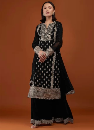 Black Lace Sangeet Long Length Salwar Kameez
