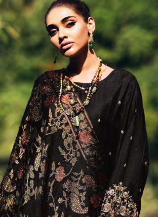 Black Muslin Embroidered Work Trendy Suit for Ceremonial