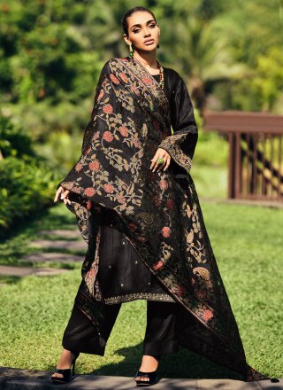 Black Muslin Embroidered Work Trendy Suit for Ceremonial