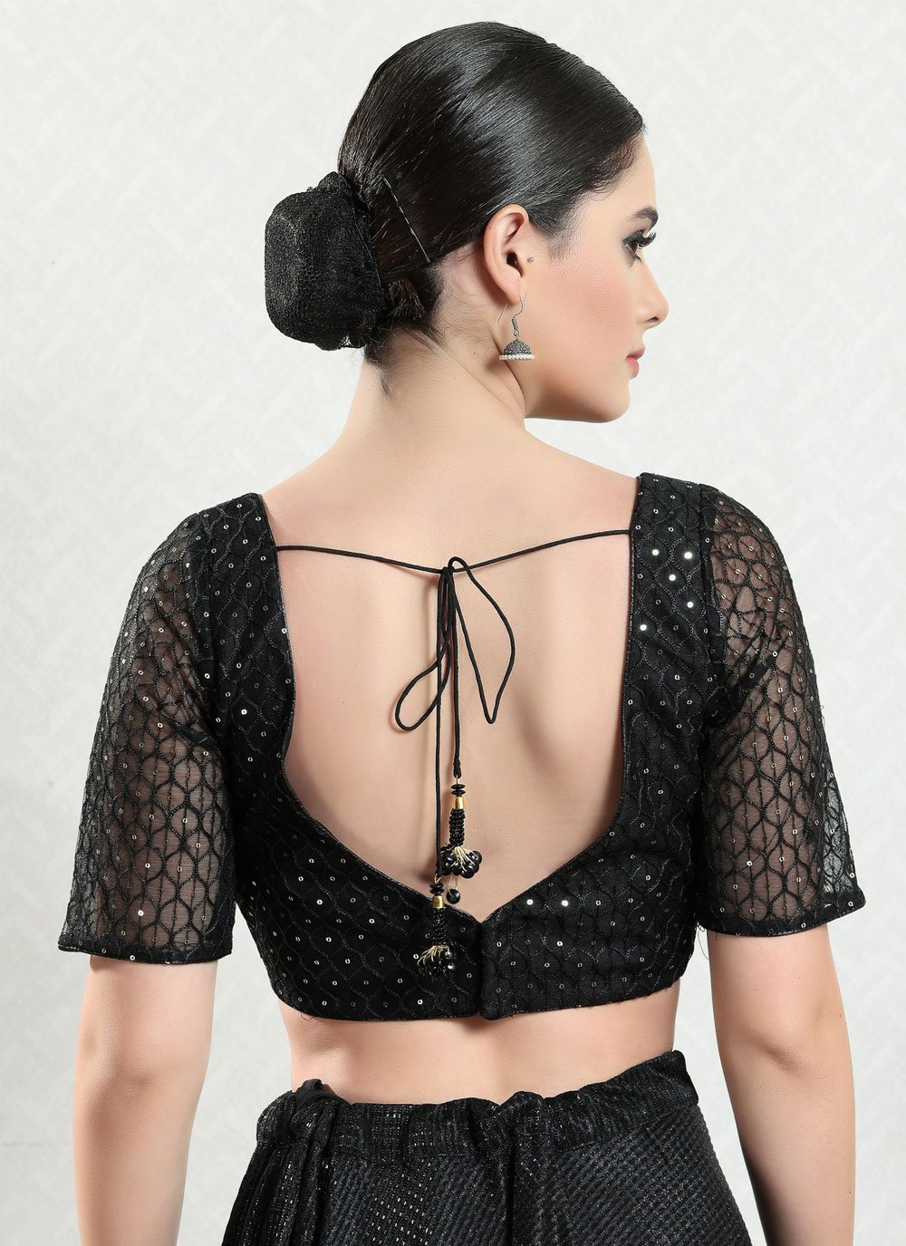 Embroidered Net Blouse in Black