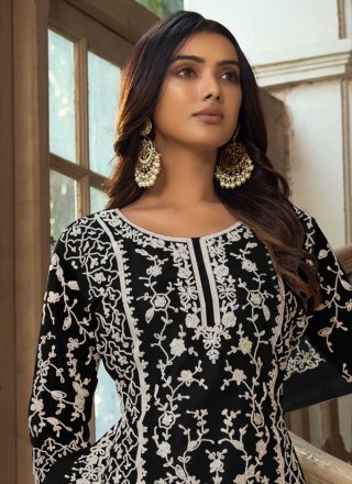 Black Net Embroidered and Resham Work Trendy Suit for Women