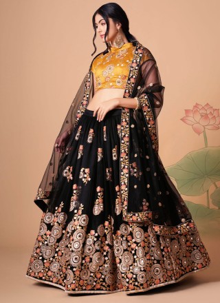 Black Net Wedding A Line Lehenga Choli