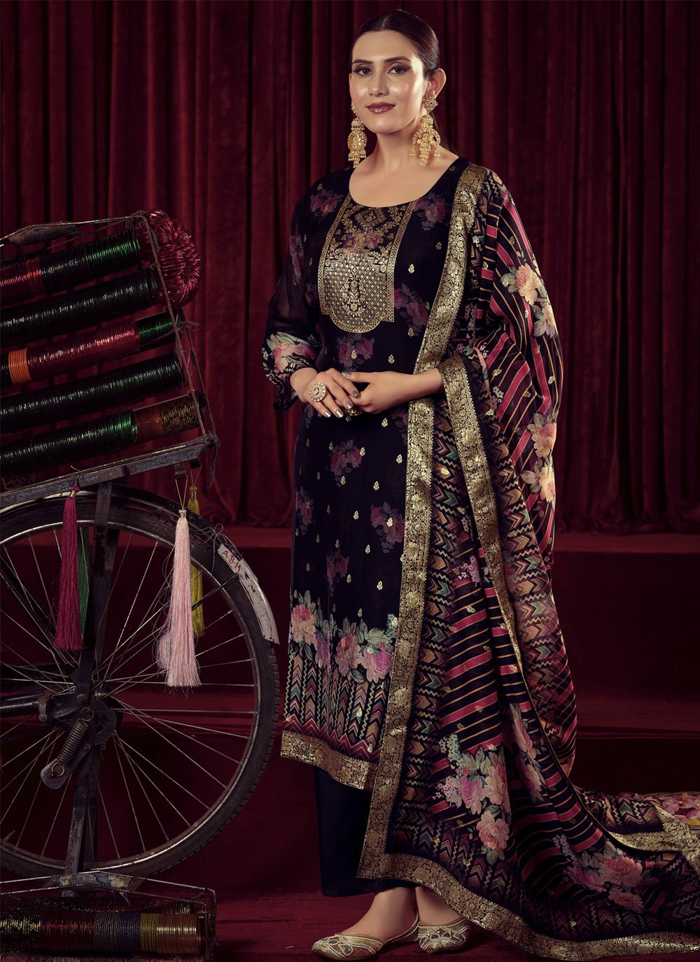 Buy Online Organza Digital Print and Woven Work Salwar Suit : 275044 ...