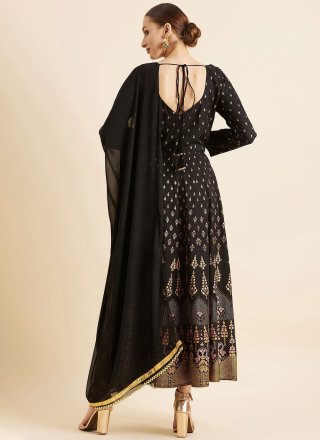 Black Rayon Indian Gown with Print Work for Women