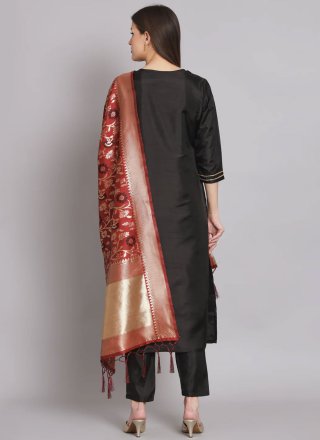 Black Silk Blend Readymade Salwar Suit with Embroidered Work for Women