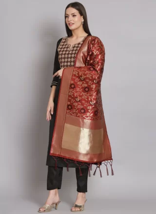 Black Silk Blend Readymade Salwar Suit with Embroidered Work for Women