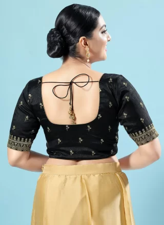 Black Silk Embroidered Work Blouse for Women