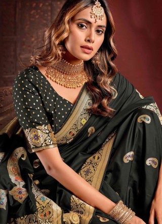 Black Silk Woven Designer Saree