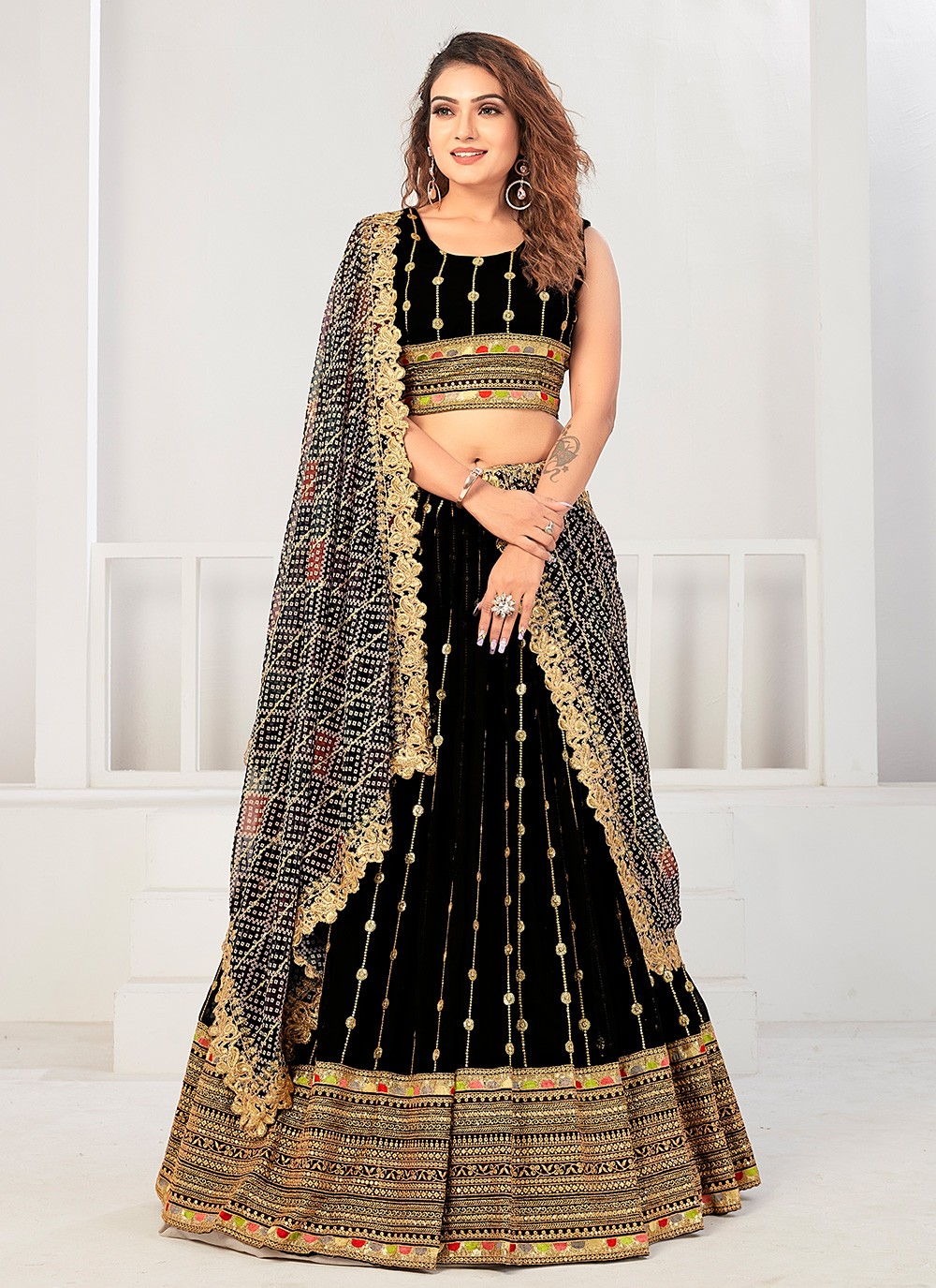 Black,Golden Stitched Party Wear Modern Lehenga Choli at Rs 5000 in Mumbai