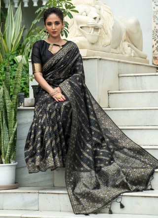 Black Tussar Silk Trendy Saree