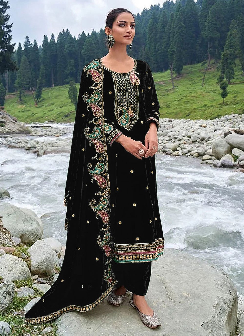 Black Velvet Salwar Suit with