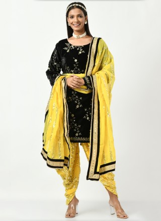 Black Velvet Sequins Salwar Suit