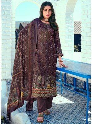 Blended Cotton Burgundy Long Length Salwar Suit