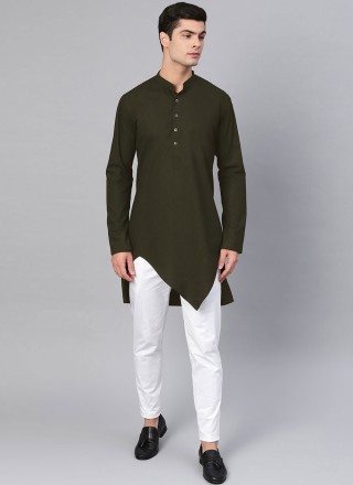 Blended Cotton Buttons Green Indo Western