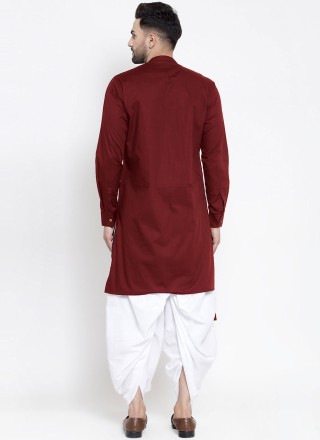 Blended Cotton Buttons Indo Western in Maroon
