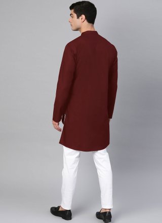 Blended Cotton Buttons Maroon Indo Western