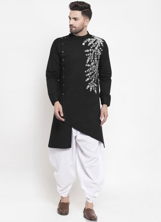 Blended Cotton Dhoti Kurta with Embroidered Work