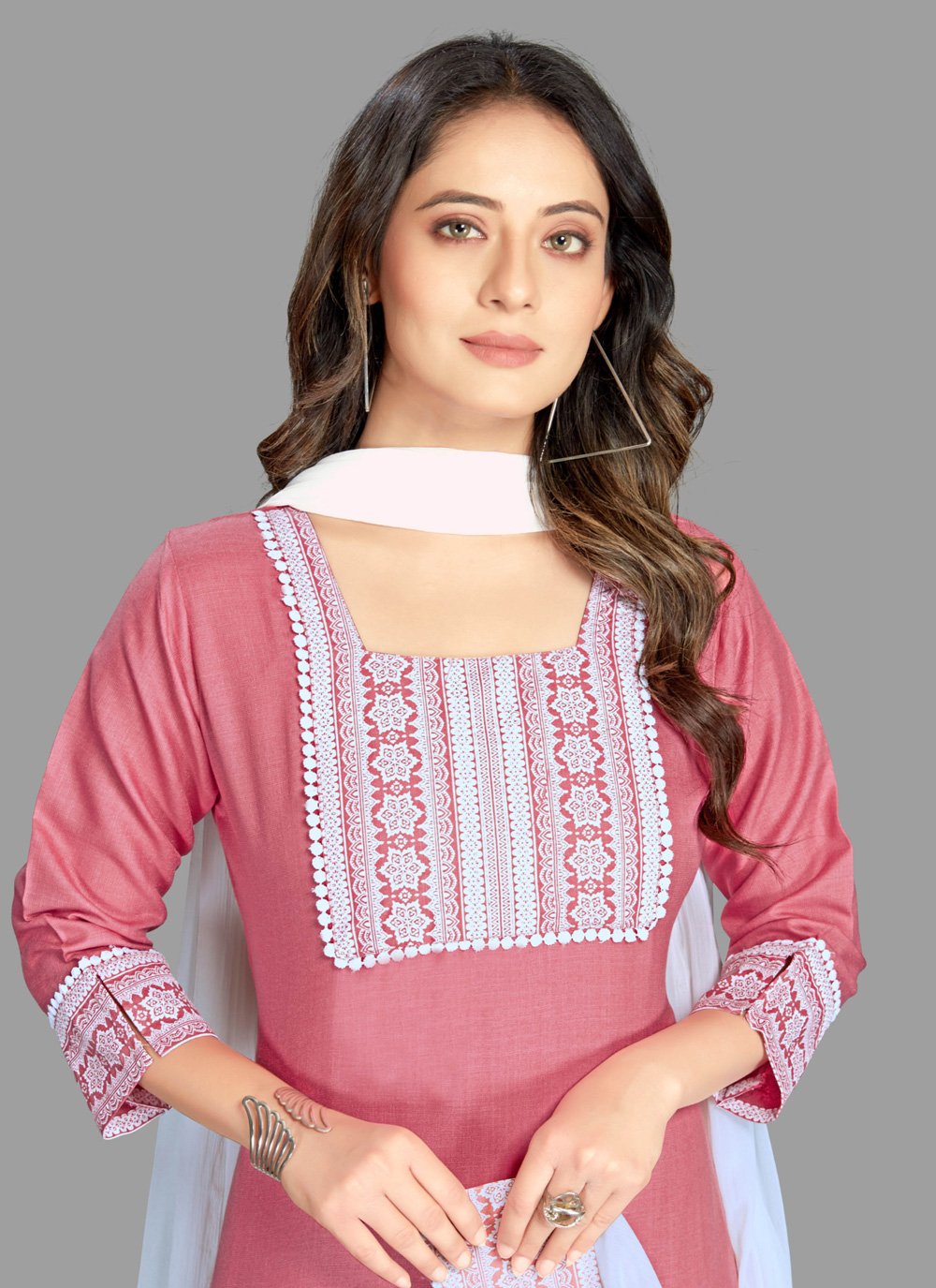 Blended Cotton Fancy Pink Pant Style Suit