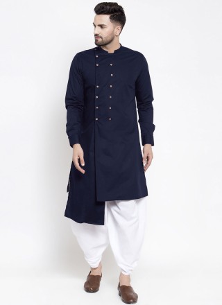 Blended Cotton Indo Western in Navy Blue