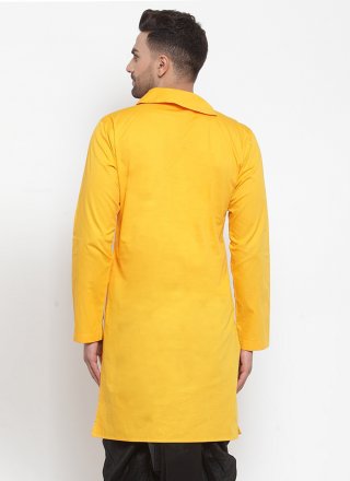 Blended Cotton Kurta Mens Wear In Yellow
