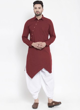 Blended Cotton Maroon Indo Western