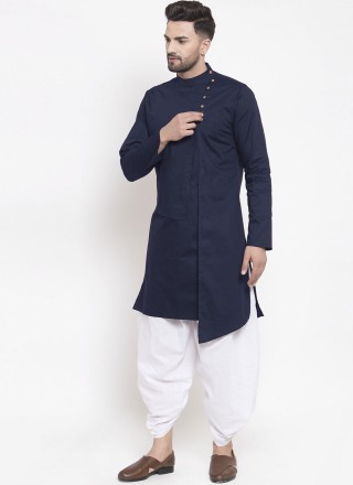 Blended Cotton Navy Blue Buttons Indo Western