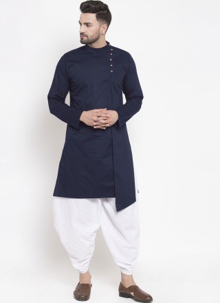 Blended Cotton Navy Blue Buttons Indo Western
