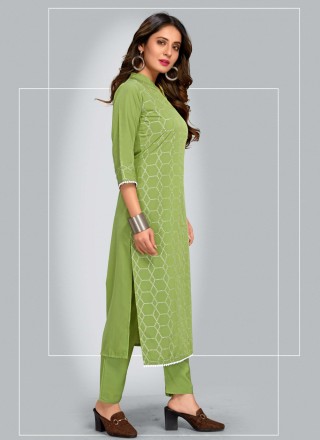 Blended Cotton Pant Style Suit in Green