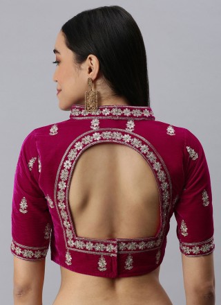 Blouse Embroidered Velvet in Pink