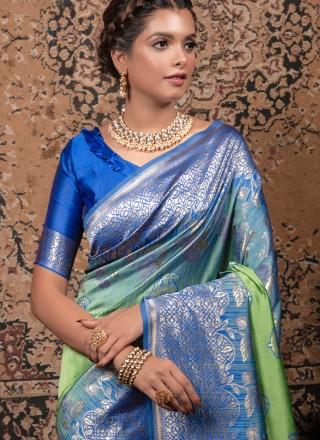 Blue and Green Ceremonial Saree
