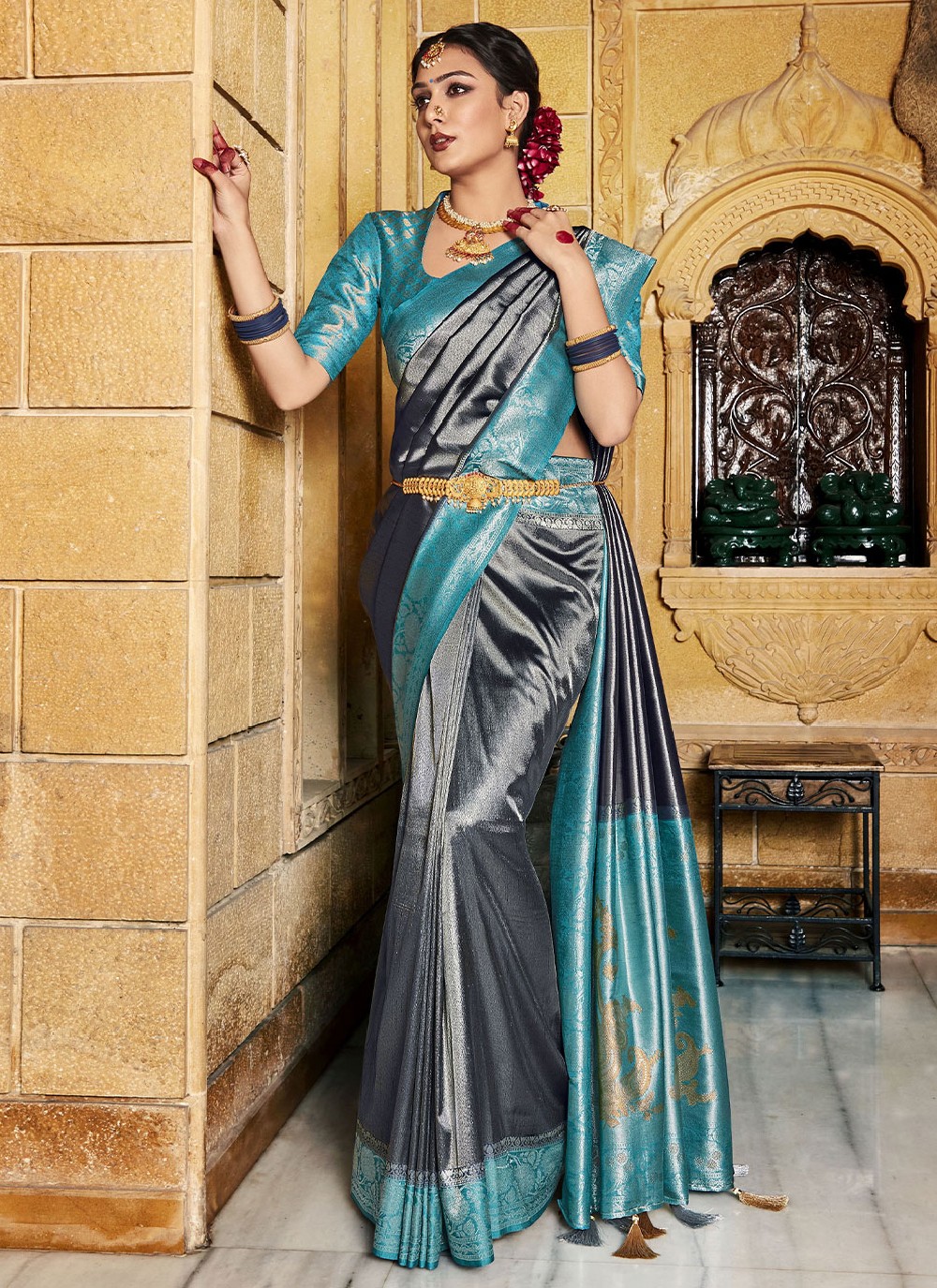 Buy Powder Blue Saree Kashmiri Embroidered In Georgette KALKI Fashion India