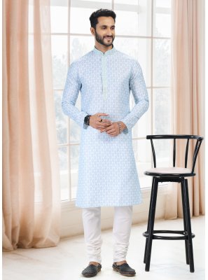 Blue and Off White Fancy Cotton Kurta Pyjama