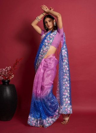 Blue and Pink Color Trendy Saree