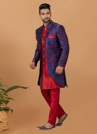 Blue and Red Fancy Indo Western Sherwani