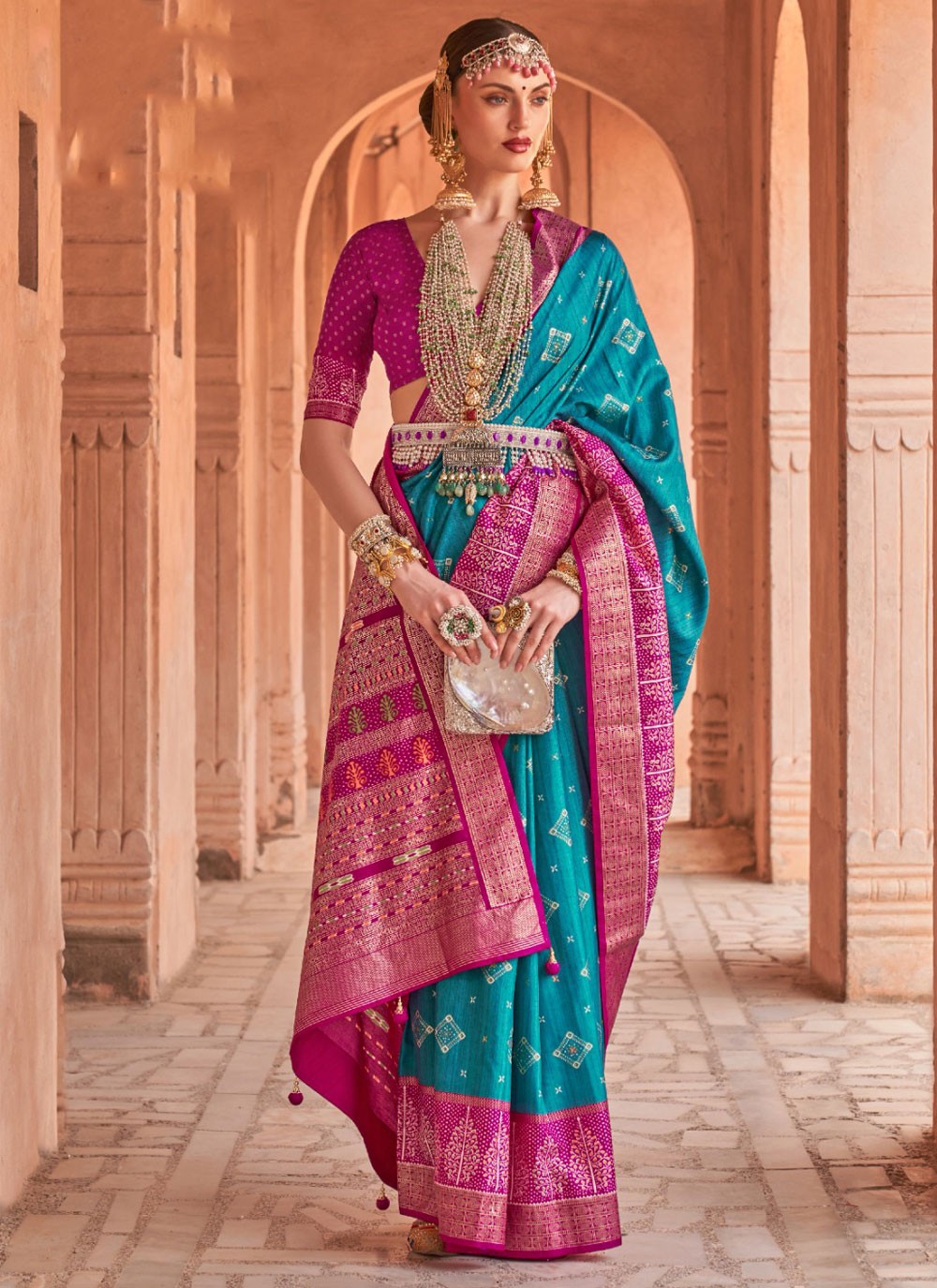 Woven Art Silk Saree in Sky Blue and Pink : SPFA10043