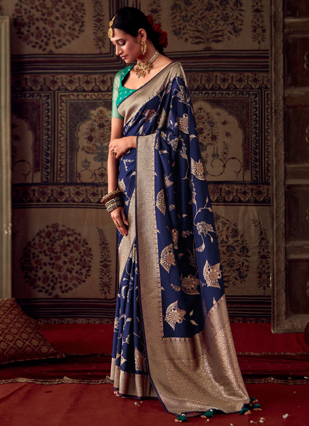Blue Banarasi Silk Weaving Work Designer Saree for Women