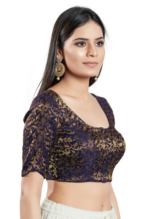 Blue Brocade Blouse with Jacquard Work for Women
