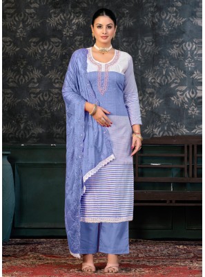 Blue Cotton Embroidered Salwar Suit