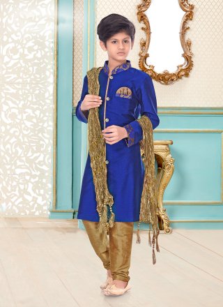 Blue Cotton Kurta Pyjama with Jacquard Work for Casual