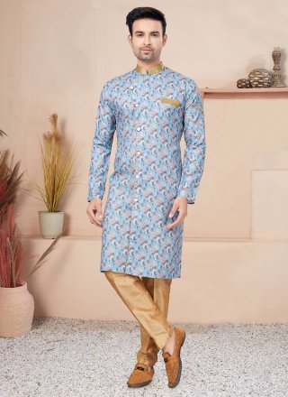 Blue Cotton Lace Work Indo Western