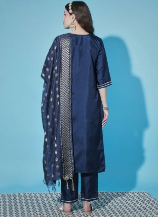 Blue Cotton Salwar Suit with Embroidered Work for Women