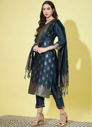 Blue Cotton Silk Salwar Suit