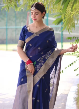 Blue Cotton Silk Trendy Saree