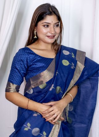 Blue Cotton Silk Trendy Saree with Woven Work for Women