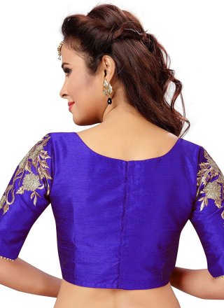 Blue Dupion Silk Blouse with Embroidered Work