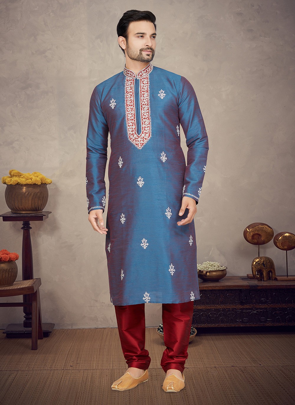 Men's Mehndi Green Cotton Kurta - Absolutely Desi