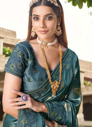 Blue Embroidered Traditional Saree