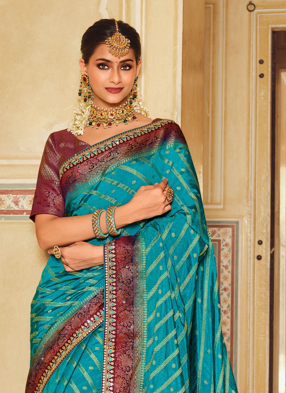 Buy Blue Fancy Fabric Engagement Trendy Saree : 256618